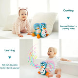 Baby Crawling Toys Musical Penguin Infant Moving Walking Dancing Toys with Light Toddler Interactive Development Tummy Time Gift