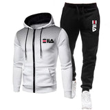 2PCS Mens Jogging Suits Autumn Long Sleeve Zipper Jacket Coat and Long Sweatpants Male Outdoors Sport Tracksuits