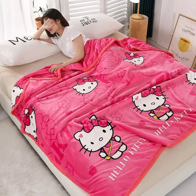 Sanrio Bedding Sheet Plush Cartoon Hello Kitty Blanket Air Conditioner Blanket Winter Woolen Blanket Quilt