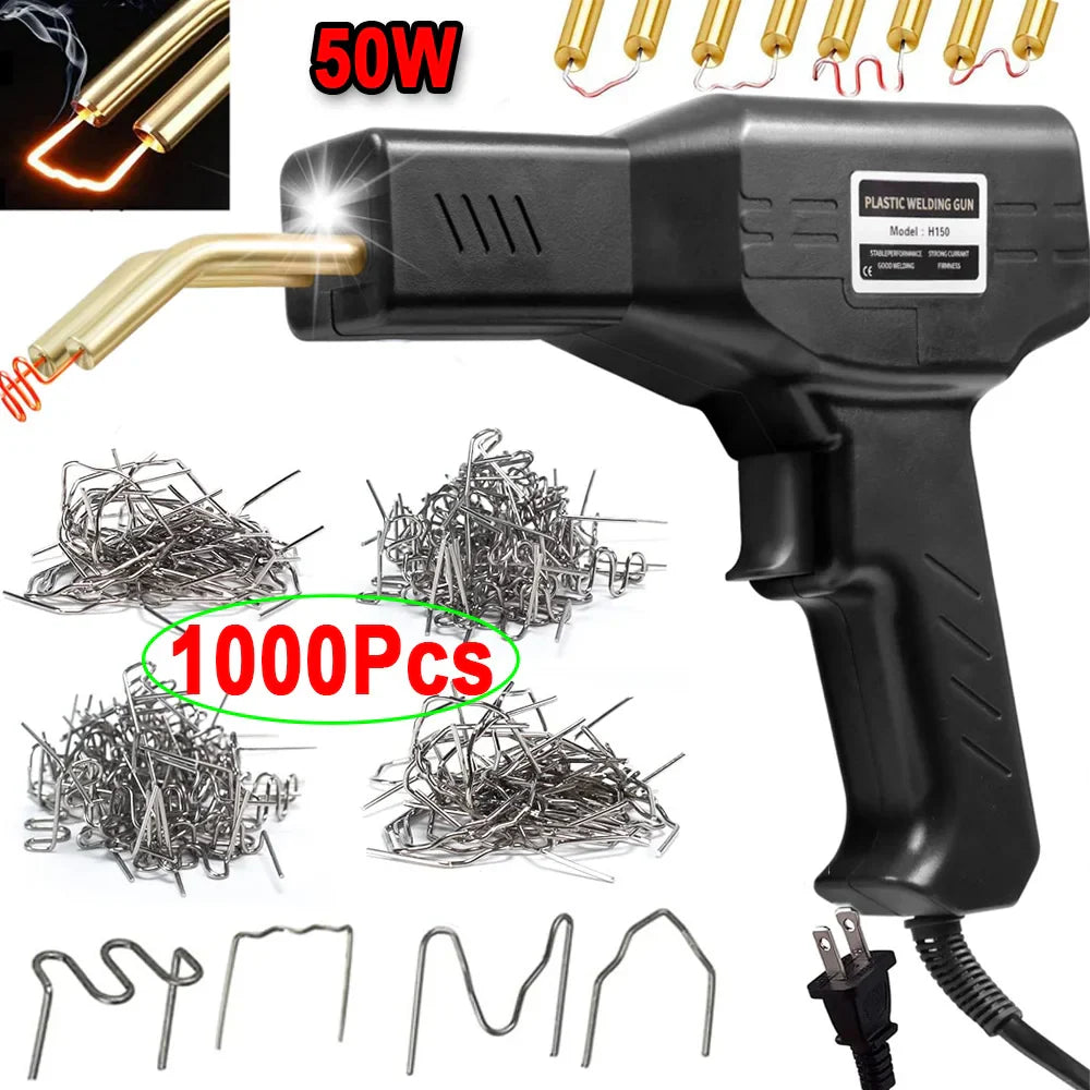 50W Plastic Welder Gun Tools 200/1000Pcs Hot Staples Iron Kit for Car Body Bumper Plastic Welding Plastic Gas Tank Repair