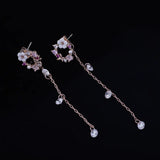 WENHQ Korean Style Cubic Zircon Flower Tassel Drop Clip on Earrings Women's Statement Cuff Earrings No Pierced Cuff Earrings New