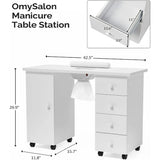 Manicure Table Nail Desk for Nail Tech, Nail Table Beauty Salon Tech Station W/Electric Downdraft Vent, Lockable Wheels