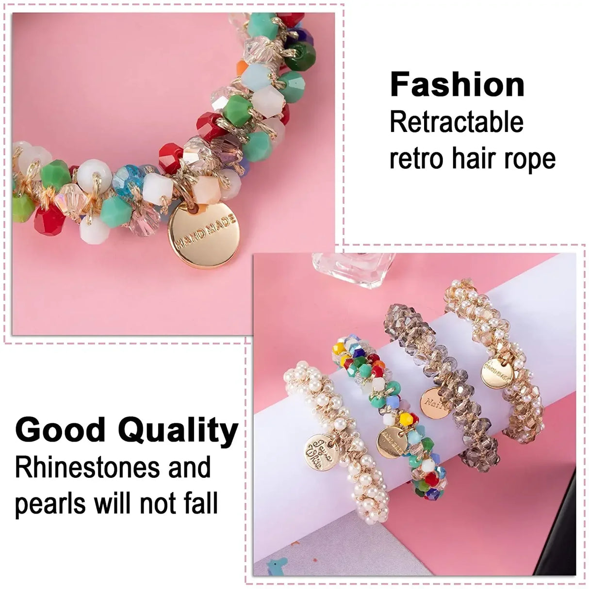 1pc Women Crystal Pearls Hair Rope Handmade Elastic Beaded Ponytail Holders Hair Ties For Women And Girls Hair Accessories