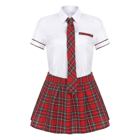 TiaoBug Japanese School Girl Uniform Suit White Short Sleeve T-shirt Top Pleated Skirt Cosplay Korean Girls Student Costume Set