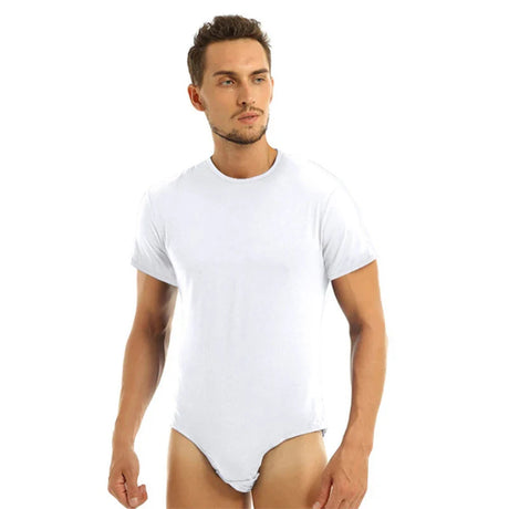 2023 Men T Shirt Bodysuit Sexy Short Sleeve Solid Color O Neck Tees Casual Men Rompers T-shirts Underwear Breathable