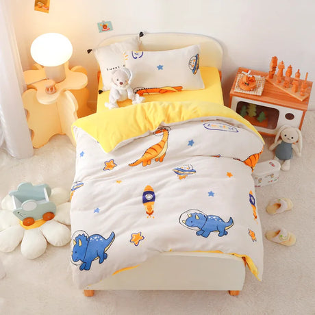 3pcs Cartoon Cotton Crib Linen Kit Baby Coral Fleece Bedding Set Includes Pillowcase Bed Sheet Duvet Cover Without Filler  CP11