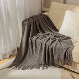 Textured Knitted Throw Blankets with Tassels Cozy Woven Decorative Boho Bed Blanket for Sofa Bed Chair Pattern for All Seasons