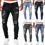 2024 New Ripped Skinny Jeans Men Vintage Wash Elastic Biker Holes Denim Pants Casual Slim Joggers Trousers Distressed Streetwear