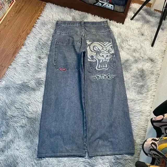 JNCO Jeans Men Y2K Harajuku Hip Hop 7 Graphic Embroidery Baggy Denim Pants Streetwear Casual High Waist Wide Leg Trousers New