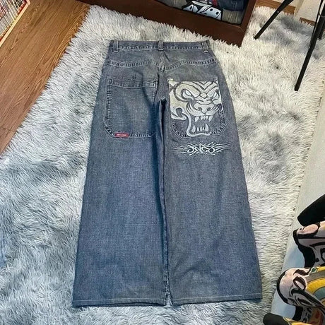 JNCO Jeans Men Y2K Harajuku Hip Hop 7 Graphic Embroidery Baggy Denim Pants Streetwear Casual High Waist Wide Leg Trousers New