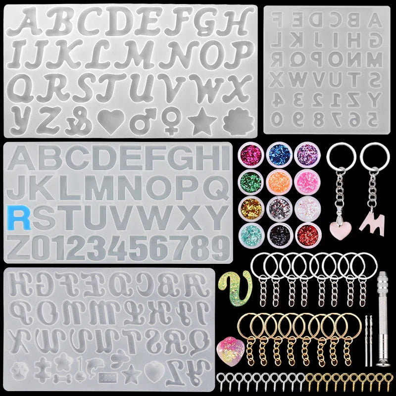 Alphabet Resin Molds Kit Backward Letter Number Silicone Casting Molds Resin Epoxy Molds For Keychain Making Pendant Jewelry DIY