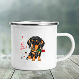 I Love Dachshunds Printed Enamel Mug Creative Glass Coffee Drinks Dessert Milk Cup Glass Vintage Heatable Handle Drinkware Gifts