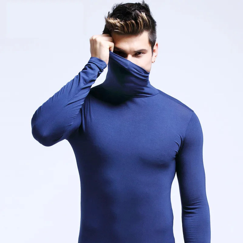 High Collar Undershirts Men Long Sleeve Tops Thermal Turtleneck Slim Fit Underwear T-shirt Modal Pullover Young Male Base Tees