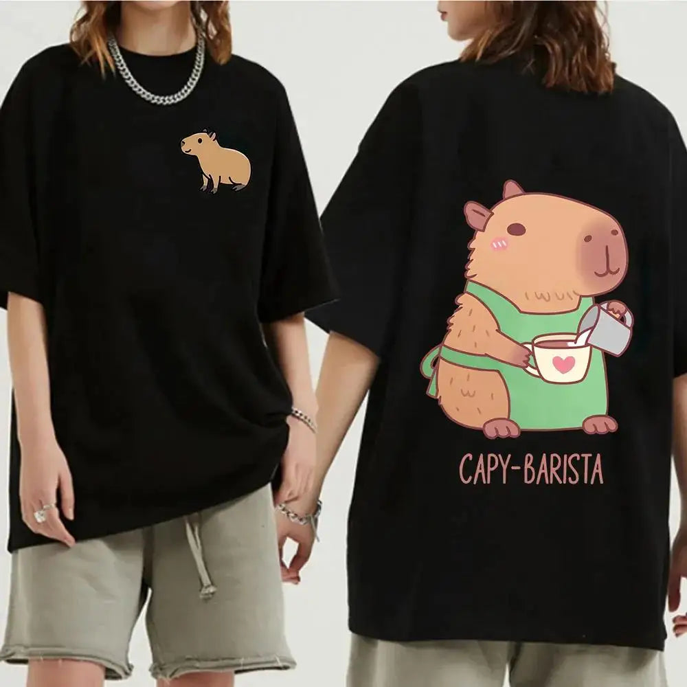 Funny Animals Capybara Cartoon Print T Shirt WomenMen Cotton Plus Size Tops T-shirt Y2k Unisex Fashion Harajuku Tees