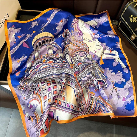 100% Natural Real Silk Scarf Women New Print Neck Hairband Square Shawl Neckerchief Female Hijab Poncho Bandana Headband 2023