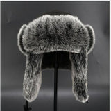 Winter Russian Man & Woman Wholeskin Natural Rex Rabbit Fur Hats Luxury Real Sheep Skin Leather Cap Unisex Real Fur Bomber Hat