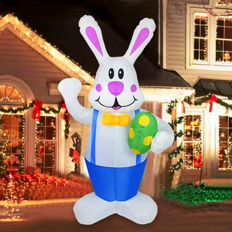 1.9M Blue Rabbit Inflatable Toys Built-in LED Light Easter Decoration Festival Inflated Model Indoor Outdoor Yard Decor 2024