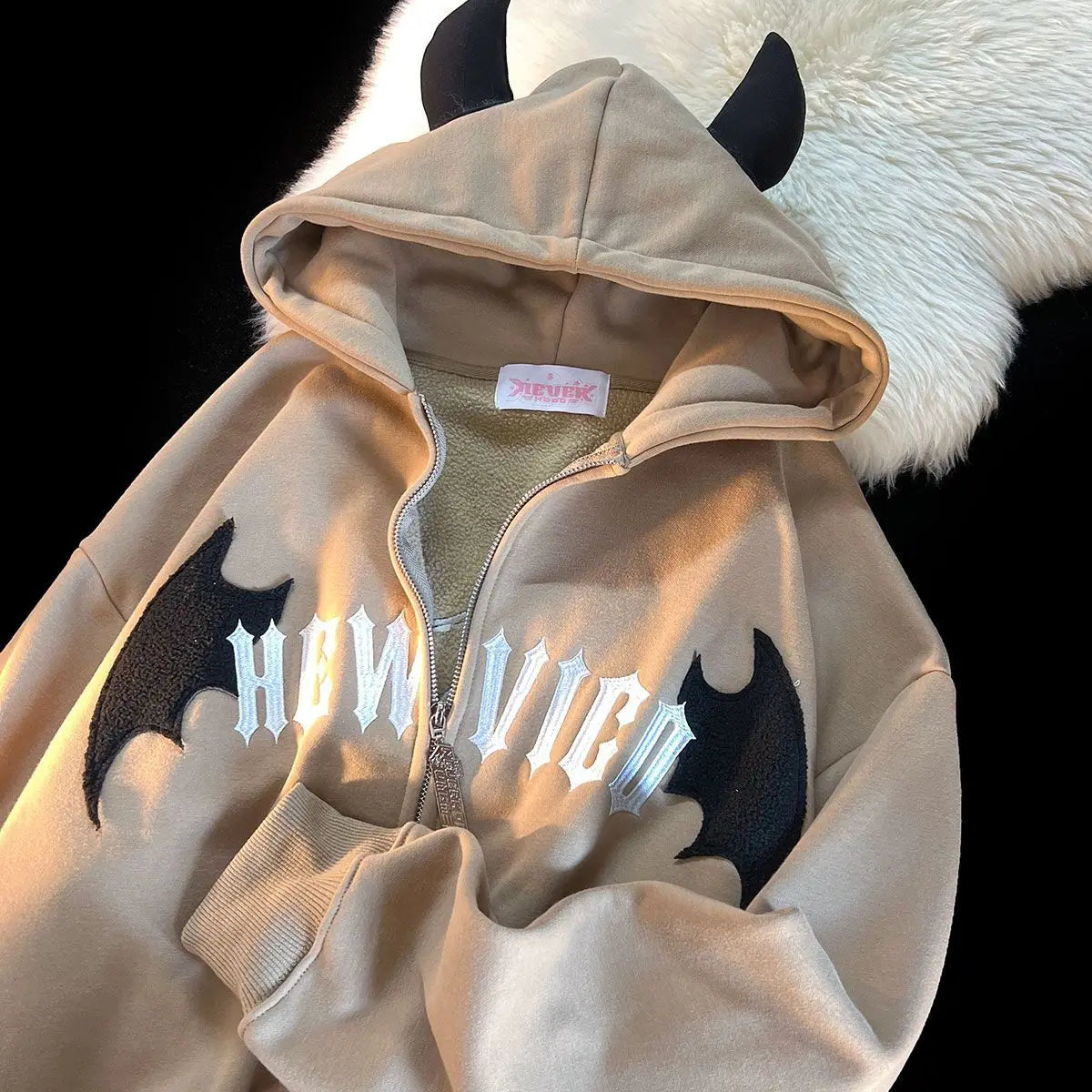 Y2K Zip up Hoodie Harajuku Bat Animation Flocking Hip Hop Streetwear Goth Men Sweatshirt Couple Street Fashion Trend Hoodie Tops