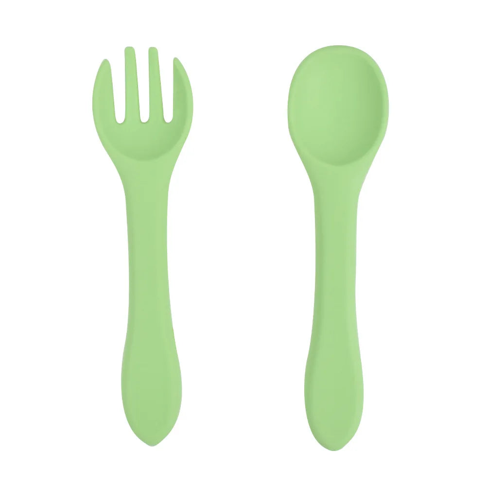 2 PCS Silicone Spoon Fork for Baby Utensils Set Auxiliary Food Toddler Learn To Eat Training Soft Fork Infant Tableware Feeding