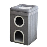 Foldable Cat House with Scratch Pad, Hideaway Condo for Kitty, Hut Covered Kitten Bed, Pet Furniture, 2 Level