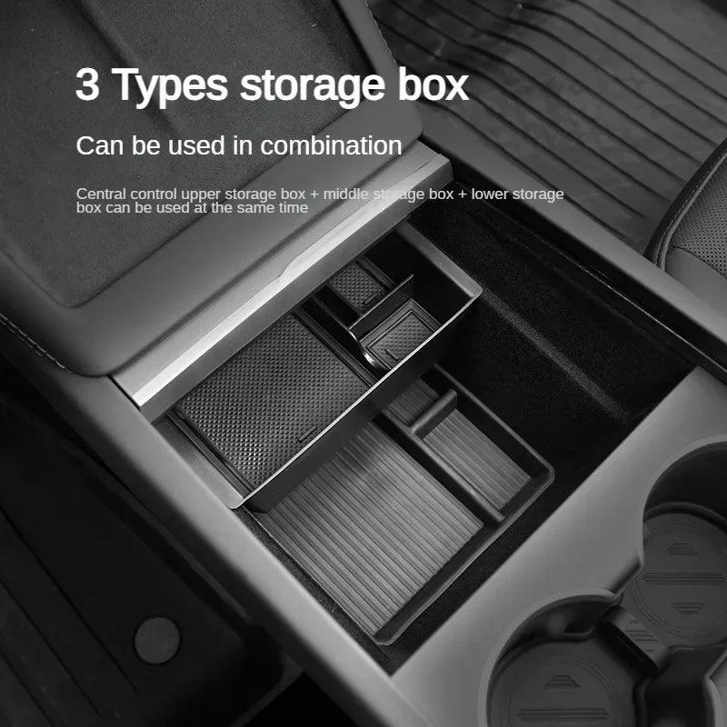 3PCS For Tesla Model 3 Highland 2024 Central Control Storage Box Flocking ABS Central Organizer Stowing Tidying Car Accessories