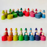 Large Wooden Rainbow Stacker Blocks Nordic Toys Loose Parts Play Wood Blocks Kids Peg Dolls Educational Toys for Children