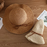 New Simple Foldable Wide Brim Floppy Girls Straw Hat Sun Hat Beach Women Summer Hat UV Protect Travel Cap Lady Cap Female