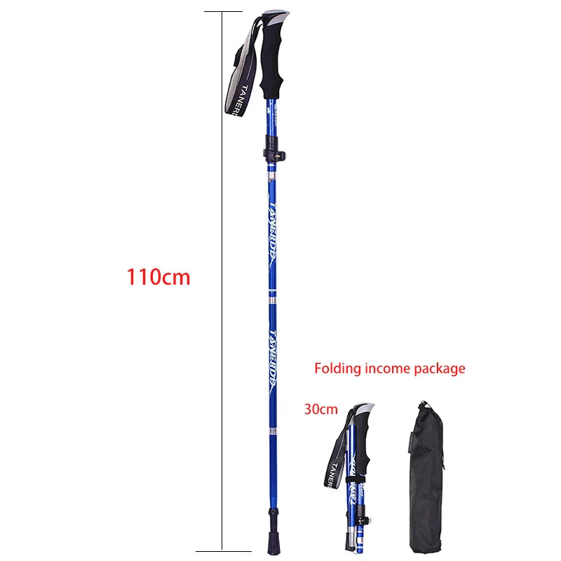 Outdoor Portable 5-Section Fold Trekking Pole Camping Walking Hiking Stick For Nordic Elderly Telescopic Club Easy Put Into Bag