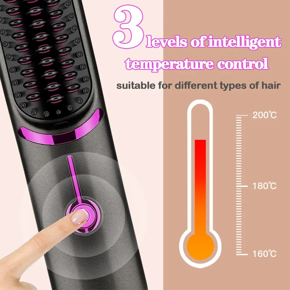 Electric Hair Brushes Wireless Hair Straightener Brush for Women Portable Rechargeable Hair Straightener Cordless Heating Comb