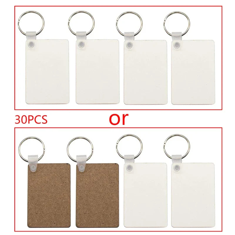 12/24/30Pcs Sublimation Blank Keychains Thermal Transfer Key Chain Double-Side Printed MDF Keyrings with Split Rings