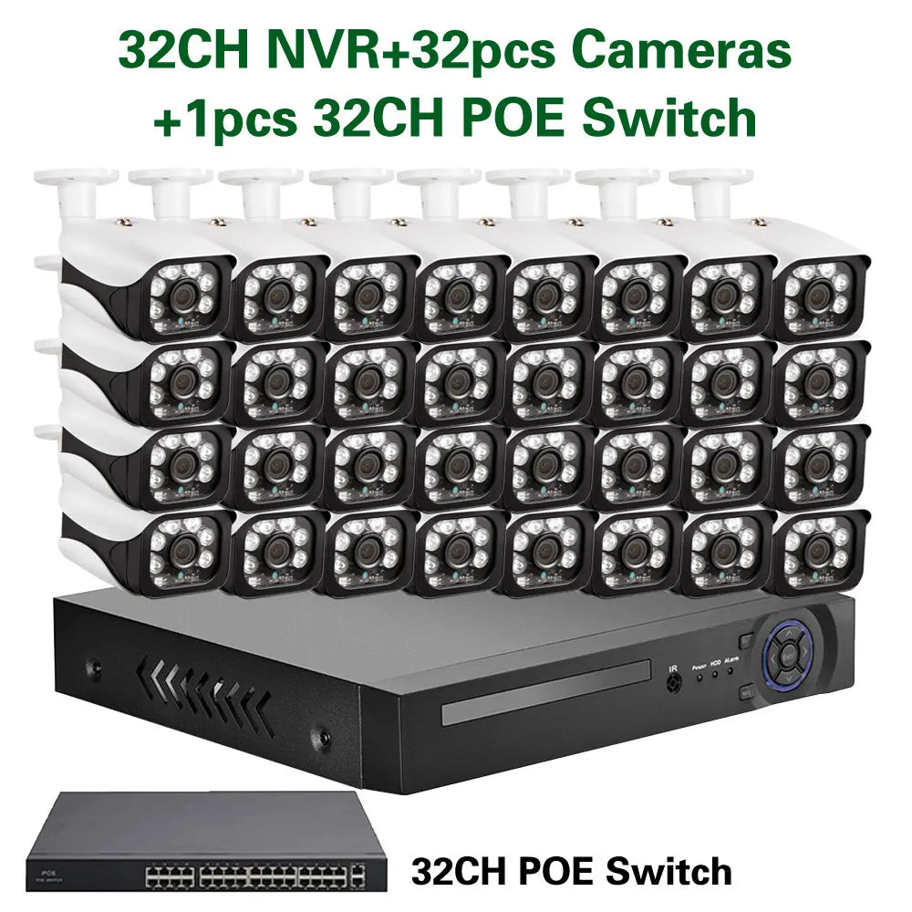 32 Channel 4K NVR Kit 5MP POE CCTV Camera Security System Kit 32CH XMEYE POE IP Camera Video Surveillance System Set H.265 24CH