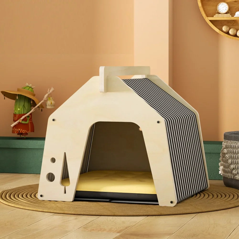 Small Animal Rest and Play House for Dog Hideout Habitat Wooden Cat Beds for Indoor Cats, Rabbit Hideout Bunny House Cat House