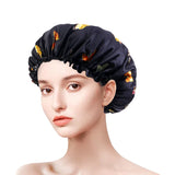 Women Satin Bonnets Printed Floral Edge Nightcap Fashion Imitated Silk Fabric Home Cap Lady Elastic Hair Care Beauty Makeup Hat