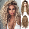 Synthetic Womens Wig Long Curly Hair Ash Blonde Wig Female Natural Wavy Dark Root Regular Wig 80s Brown Ombre Wig for Woman Girl