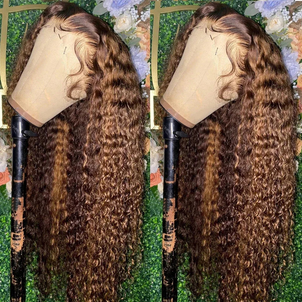 30 32Inch Highlight Curly 13x6 Lace Front Wig 4/27 Colored 13x4 HD Deep Wave Human Hair Wigs Brazilian Ombre Lace Wigs For Women