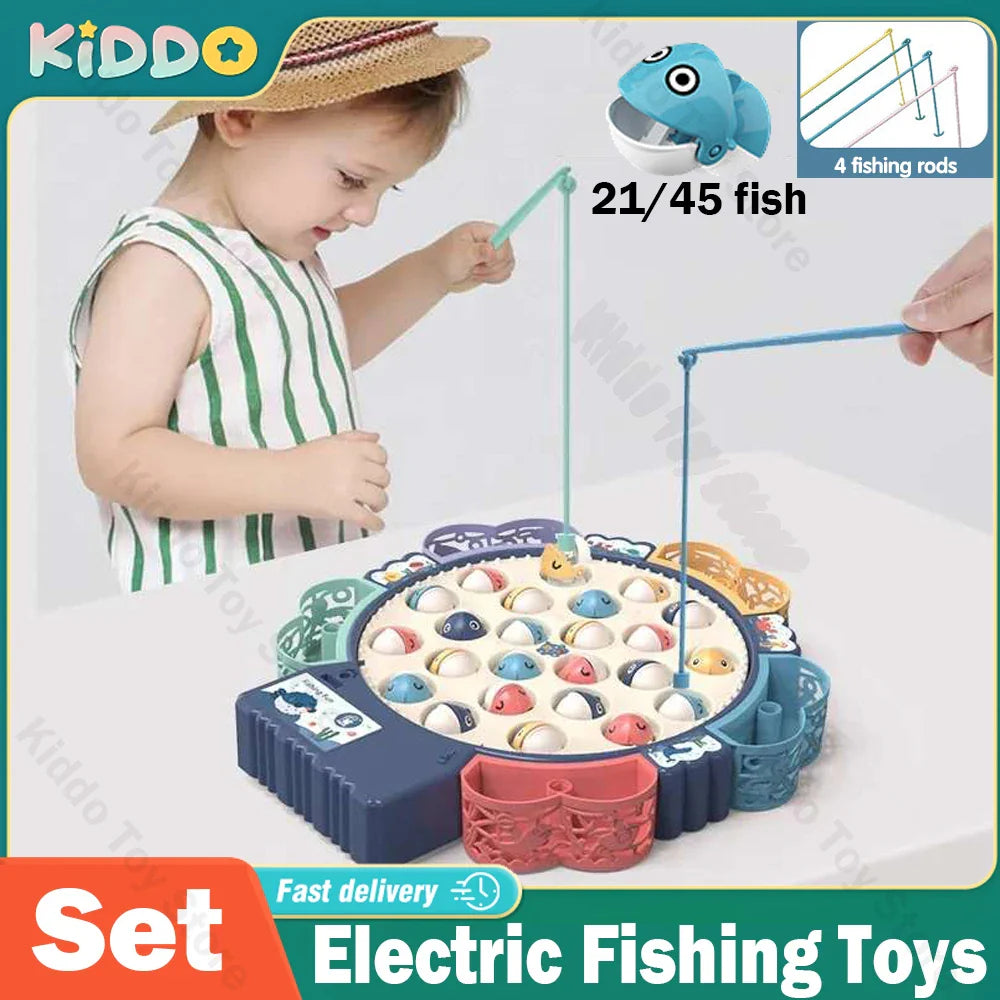 Children Electric Fishing Toys with Music Rotating Fish Interactive Board Game Fine Motor Skill Parent-child Toys for Kids Gifts