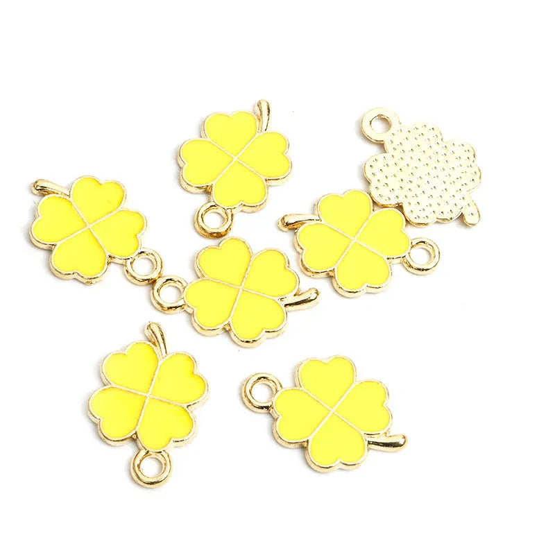 Dopamine Four-leaf Clover Enamel Charms 20pcs DIY Necklace Bracelet Earrings Keyring Amulet Pendants Creative Gift Accessories