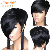 Pixie Short Cut Straight Bob Wig With Bangs For Black Women Brazilian Cheap Machine Made Human Hair Wig Natural Black Wigs