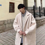 Winter trendy brand single-breasted mid-length woolen coat for men loose thickened warm windbreaker Korean style trendy for men