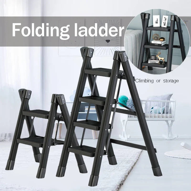 Thickened Metal Folding Ladder Multifunction Household Ladder Stool 4-Stage Ladders Stable Structure Step Stool Potting Shelf