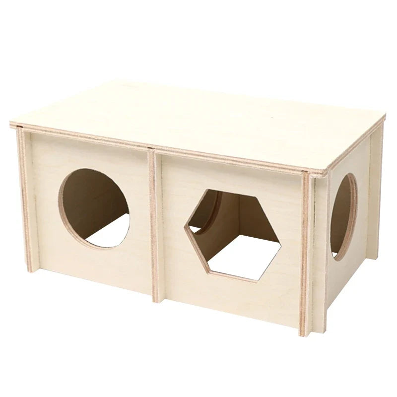 Hamster House Wooden Hideout Chamber Natural Wood Nest Habitat for Mini Gerbils Syrian Hamsters Junior Guinea Pigs