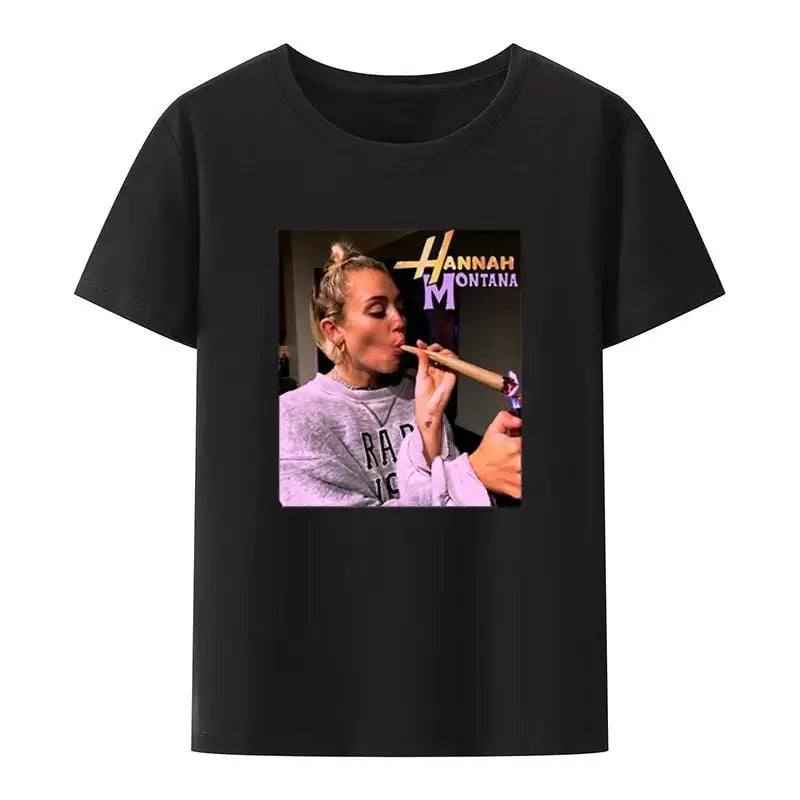 Ethan Peters Hannah Montana Marijuana T-shirt Women And Men Miley Cyrus Rap Singer 90s Graphic Tees Plus Size Cotton Tops