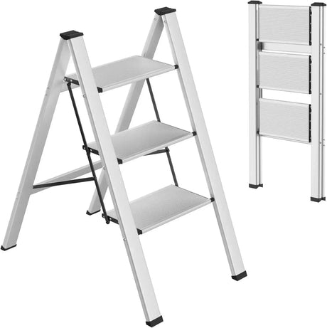 2-3-4 Step Ladder Aluminum Lightweight Folding Step Stool Wide Anti-Slip Pedal 150kg load Household Office Portable Stepladder