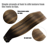 Clip In Human Hair Extensions Straight Natural Light Brown Honey Ombre Balayage Black Hair Pieces For Women Clip-in Full Head