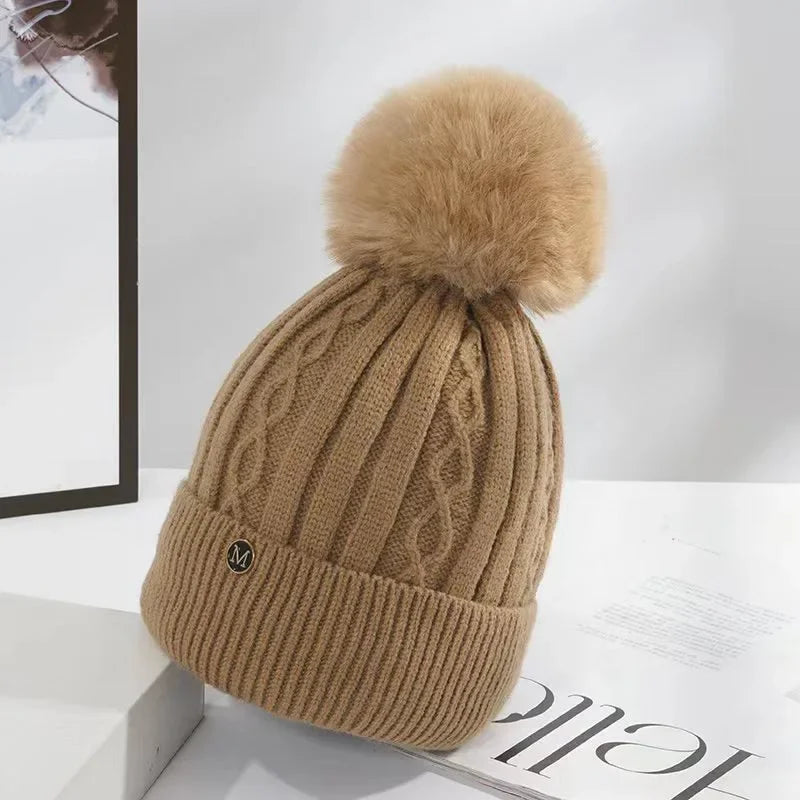 Winter Hats for Woman Thicker Beanies Chenille Ball Knitted Cap Girls Autumn Beanie Hats Fleece-lined Warmer Bonnet Casual Cap