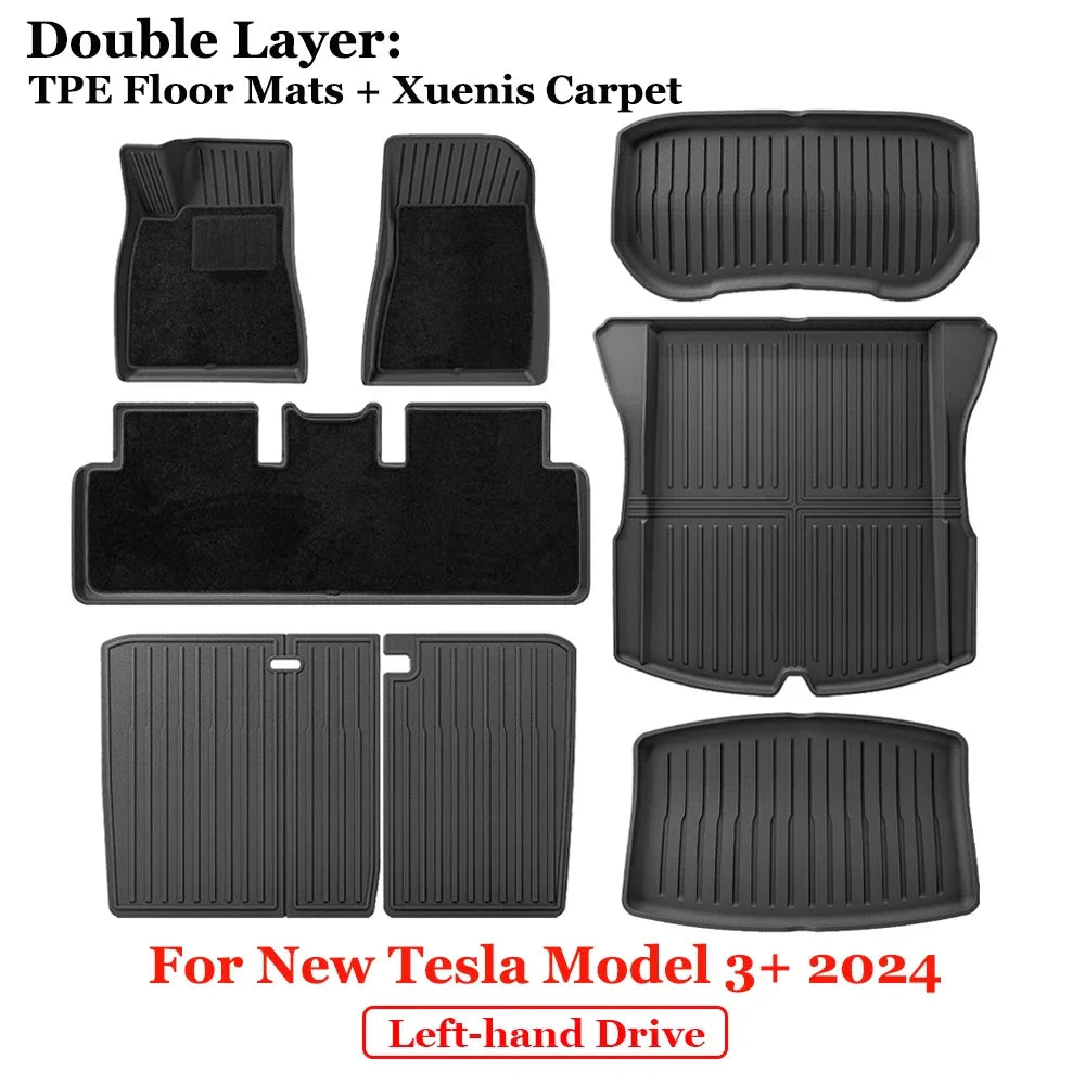 For 2024 New Tesla Model 3 Highland Floor Mats TPE All Weather Front Rear Cargo Liner Mat, Waterproof Anti-Slip Mats Accessories