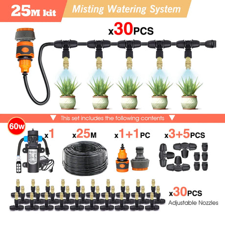 30-5M Garden Adjustable Brass Nozzle Misting Watering System 45/60/80/100W Self-Priming Pump Automatic Cool Irrigation Equipment