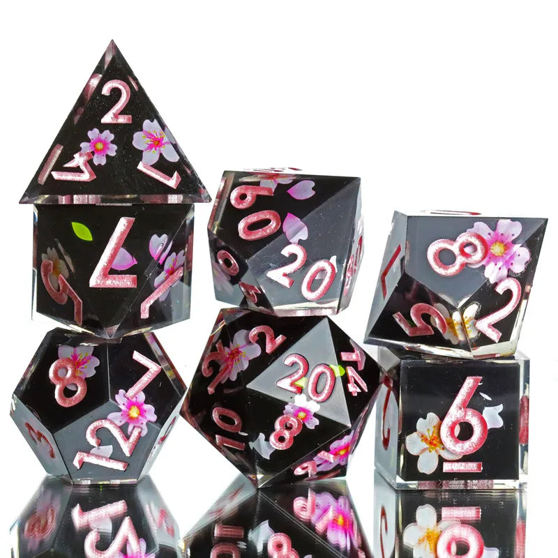 MINI PLANET Resin Dice With Sharp Edge For Dice Set Of 7 pcs Polyhedral Handmade Dice TTRPG Game D&D Dice Box Set