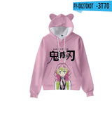 Anime Demon Slayer Hoodies Women Cat Ears Cartoon Sweatshirt Tops Kamado Nezuko 3D Harajuku Boys Girls Cosplay Costume Pullover