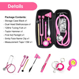 Classic Home Health Monitor Storage Bag Package Kit with Medical Doctor Stethoscope Tuning Fork Reflex Hammer LED Penlight Tool